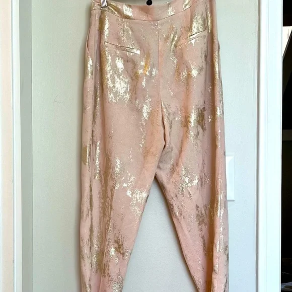 Top Shop pink and gold cropped wide leg pants - Picture 4 of 4